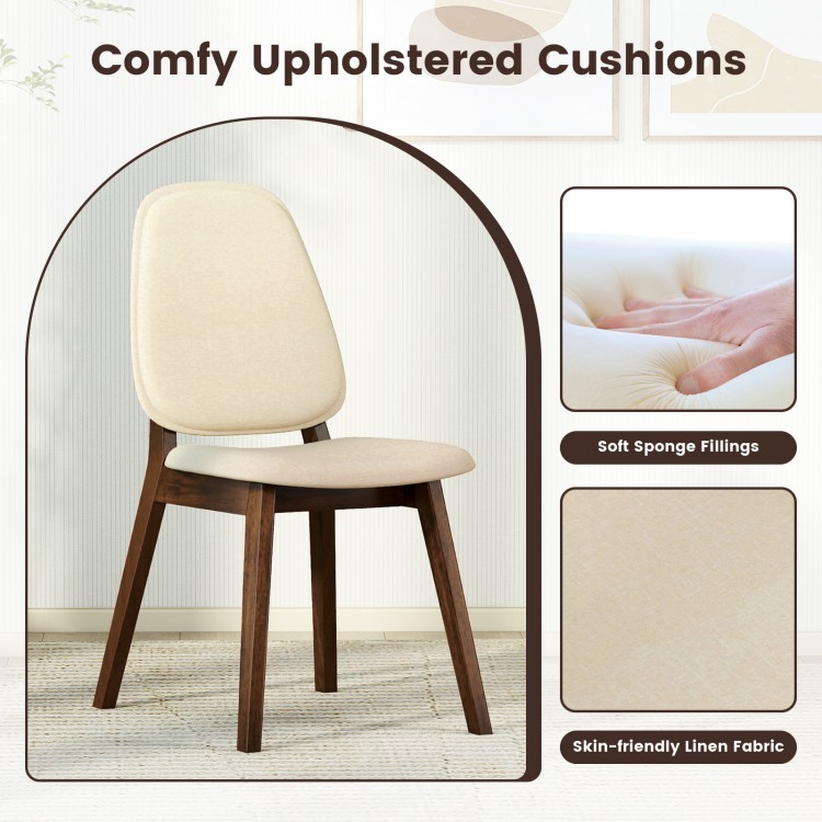 Mid-century modern wooden dining chair with upholstered cushion, featuring natural rubber wood and skin-friendly linen.
