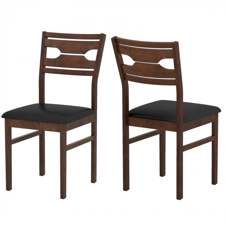 Wooden dining chair set of 2 with PU leather padded seats and rubber wood frames, ideal for dining rooms and cafes.