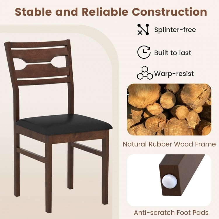 Wooden dining chair with PU leather padded seat, rubber wood frame, and anti-scratch foot pads for lasting comfort.