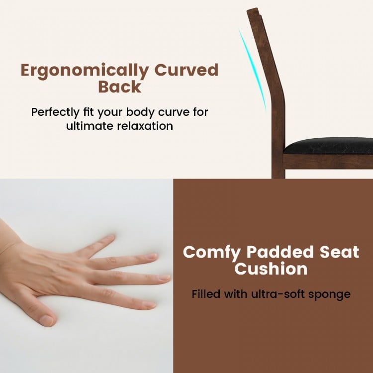 Wooden dining chair with ergonomic curved back and comfy padded seat cushion, perfect for dining rooms and cafes.
