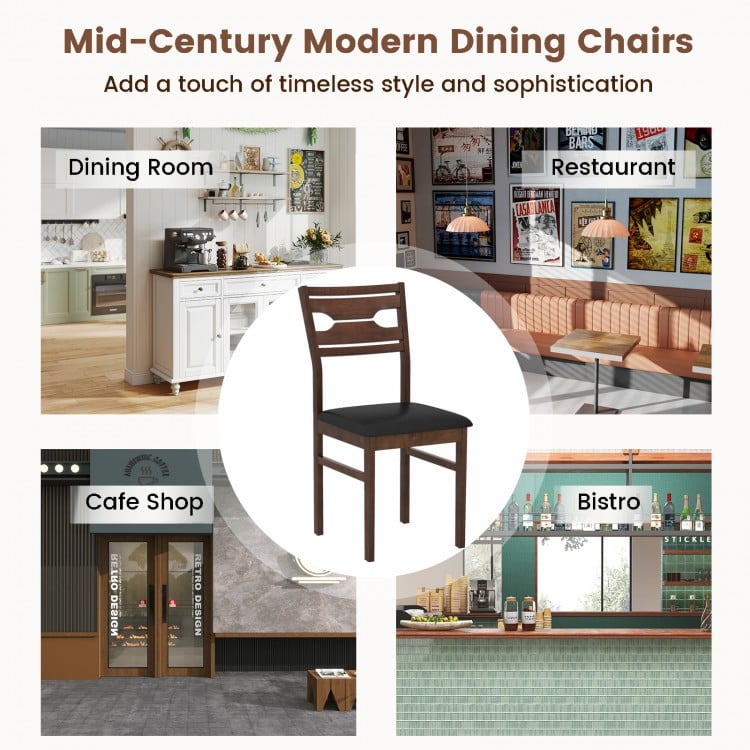 Wooden dining chair with PU leather padded seat and rubber wood frame in walnut finish, ideal for dining rooms and.