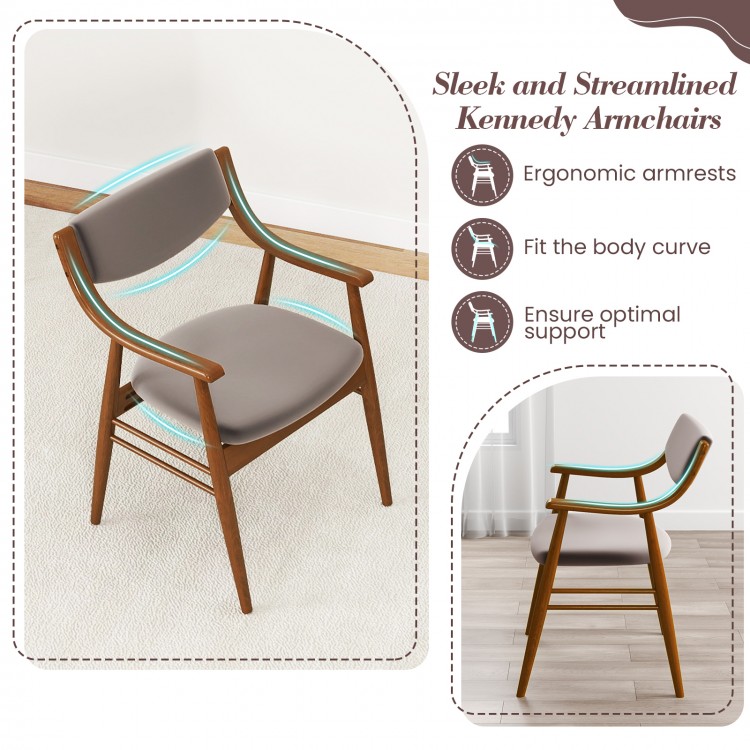 Kennedy armchair with padded seat and back, walnut wood frame, ergonomic armrests for optimal support in dining areas.