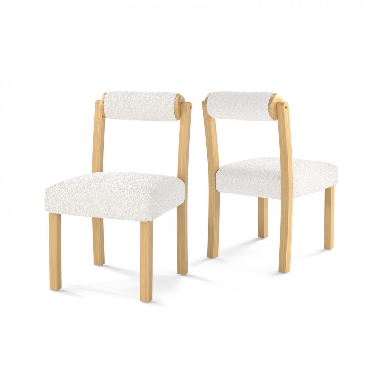 Set of 2 white wooden dining chairs with rubber wood frames and cozy faux sherpa upholstery for stylish dining.