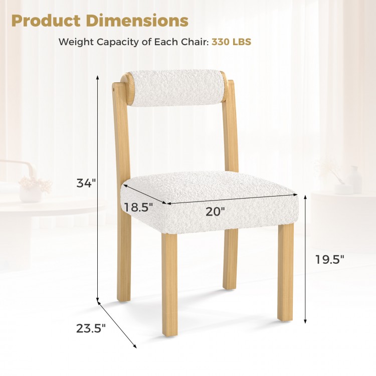 Wooden dining chair with rubber wood frame, white faux sherpa upholstery, and cylinder back for stylish comfort.