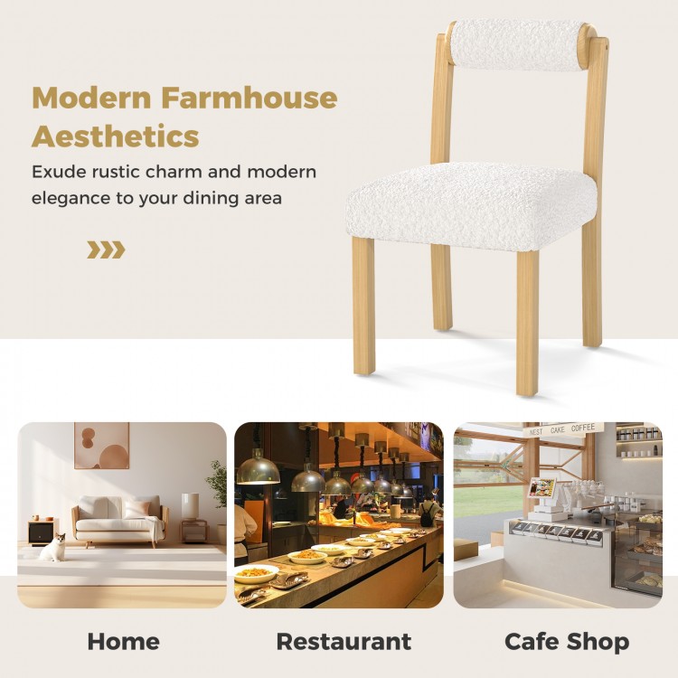 Wooden dining chair set of 2 with rubber wood frame and white faux sherpa upholstery, perfect for home or cafe settings.