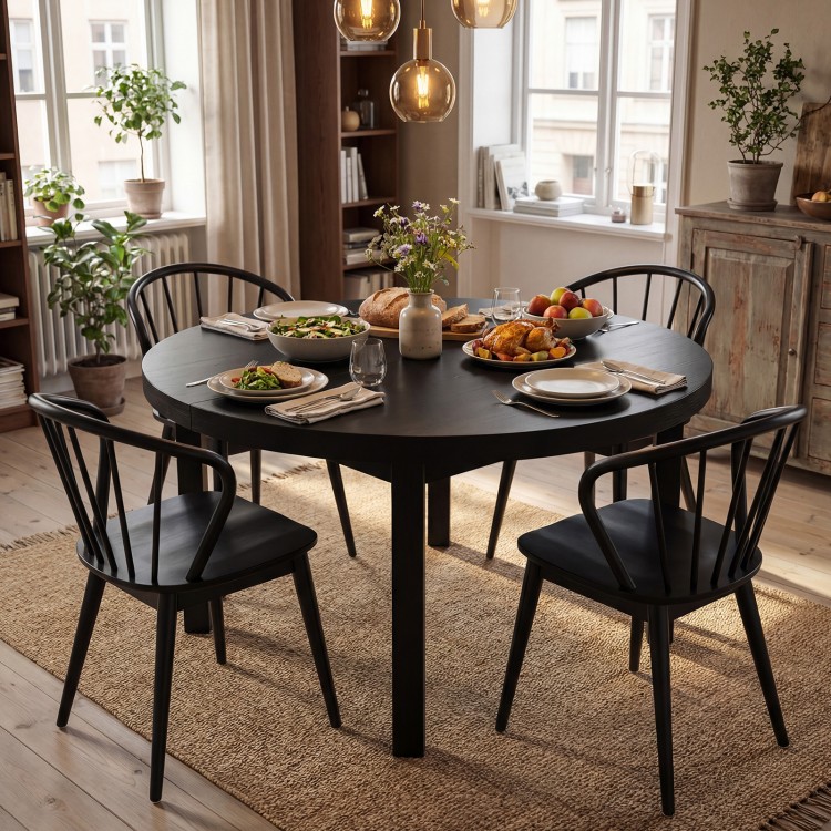 Black wooden dining chair set of 2 with high spindle backs, perfect for dining rooms and cafes, offering optimal.