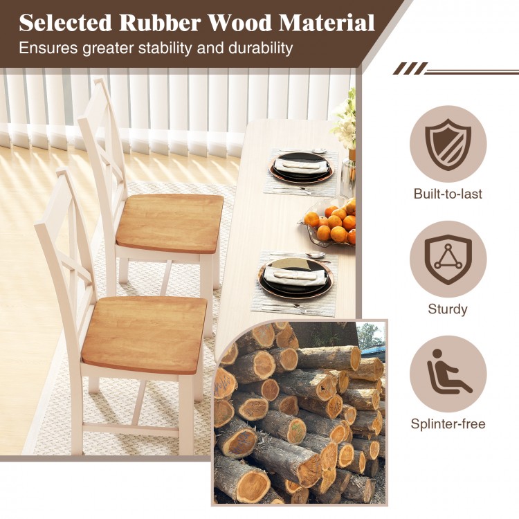 Wooden dining chairs set of 2 with high back, rubber wood frame, natural finish, ideal for modern farmhouse dining.