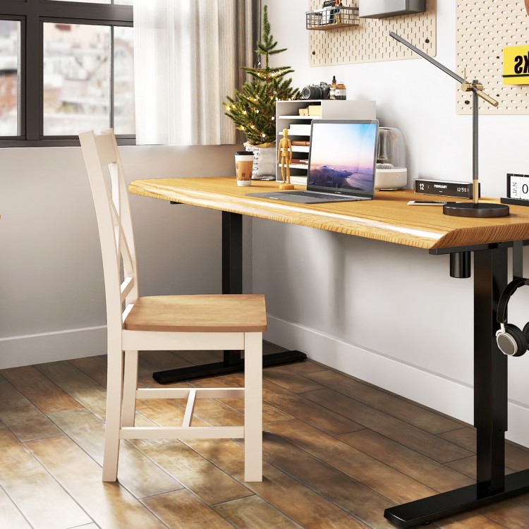 Natural rubber wood dining chair with high backrest, featuring a modern farmhouse design for kitchen or study use.