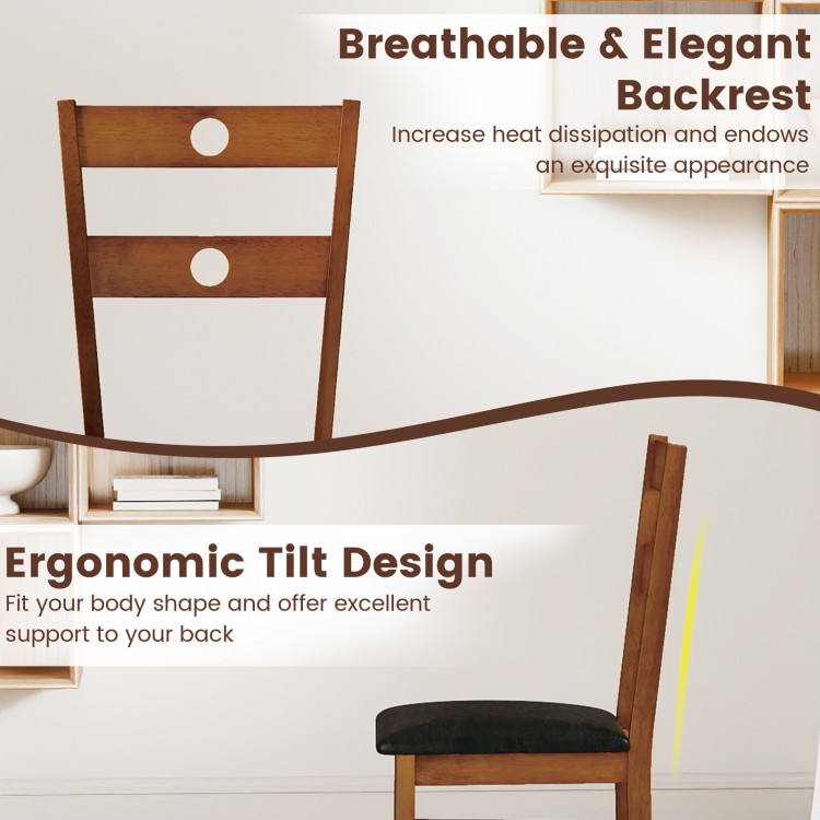 Wooden dining chair with hollowed backrest, ergonomic tilt design, and waterproof PU leather seat for comfort and.