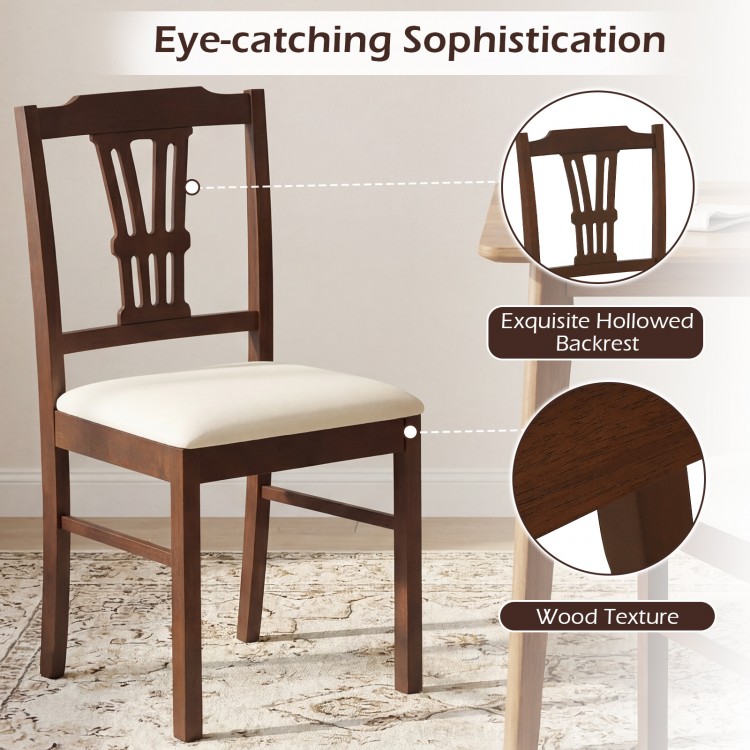 Upholstered wooden dining chair with solid rubber wood frame and sophisticated backrest design, perfect for kitchens.