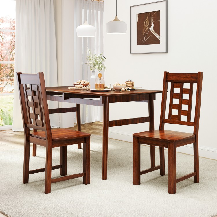 Set of 2 walnut wooden dining chairs with solid rubber wood frame, featuring a curved backrest for comfort and support.