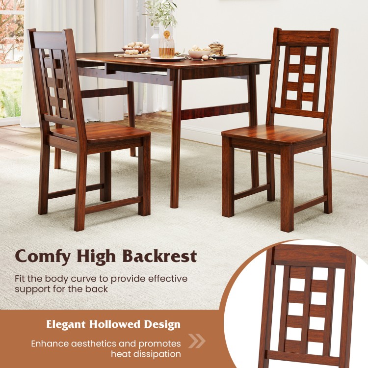 Set of 2 wooden dining chairs with solid rubber wood frame in walnut, featuring a curved high backrest for comfort.