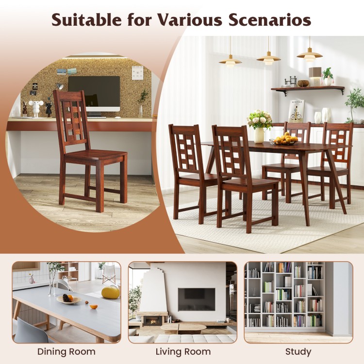 Set of 2 walnut wooden dining chairs with curved backrest, ideal for dining rooms, living areas, and studies.
