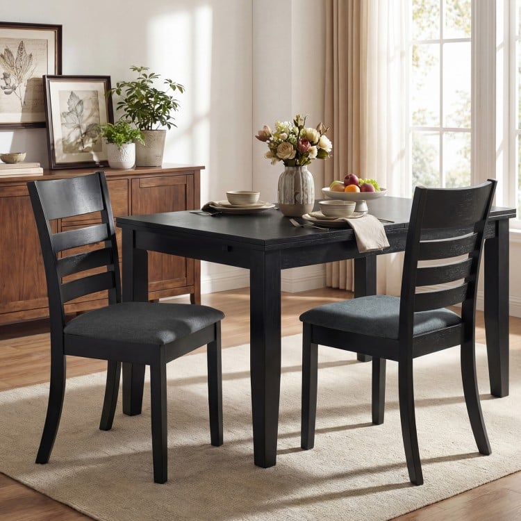 Black upholstered dining chairs set of 4 with rubber wood frame, featuring high backrest and padded seats for comfort.