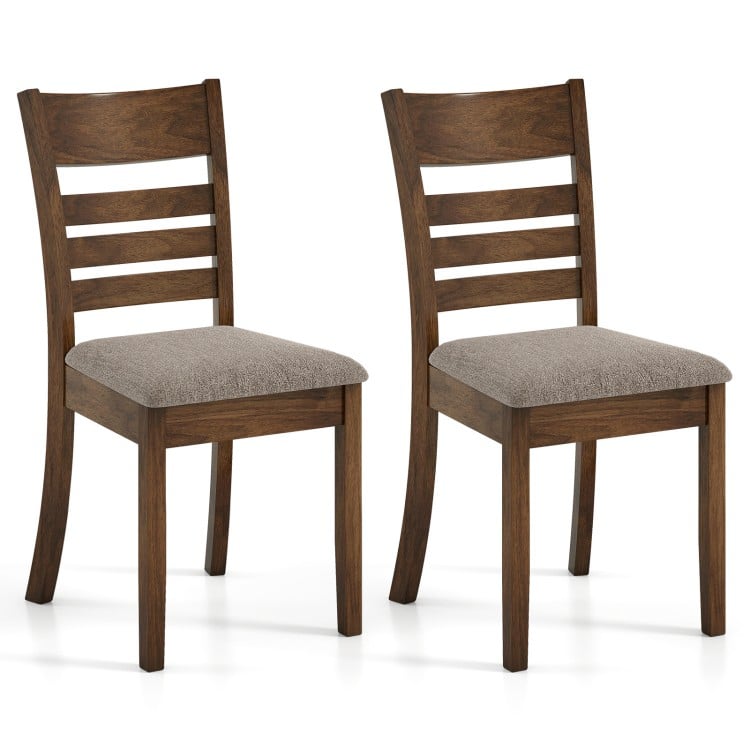 Set of 2 wooden dining chairs with upholstered seats, rubber wood frame, ideal for kitchen or dining room use.