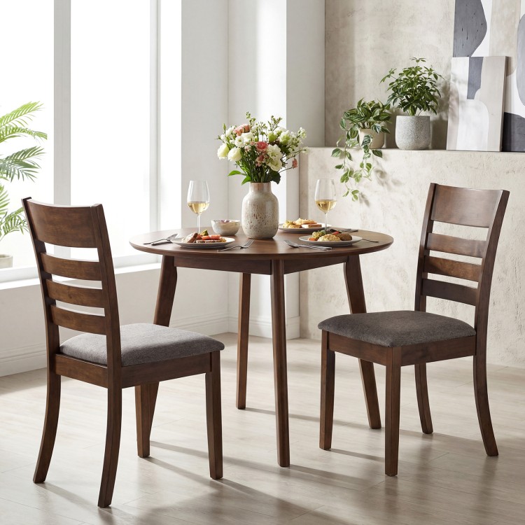 Brown wooden dining chairs set of 2 with upholstered seats and rubber wood frame, perfect for kitchen or dining room.
