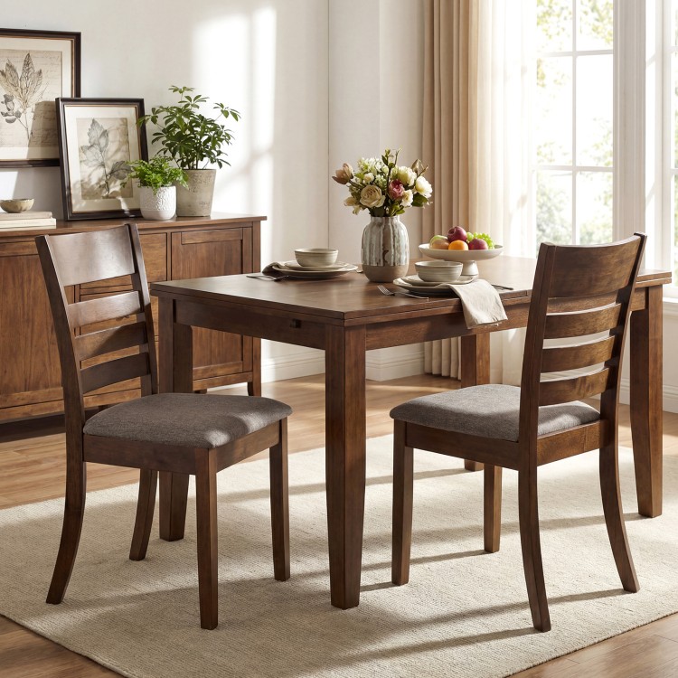 Brown upholstered dining chairs set of 2 with rubber wood frame, featuring high backrest and padded seats for comfort.