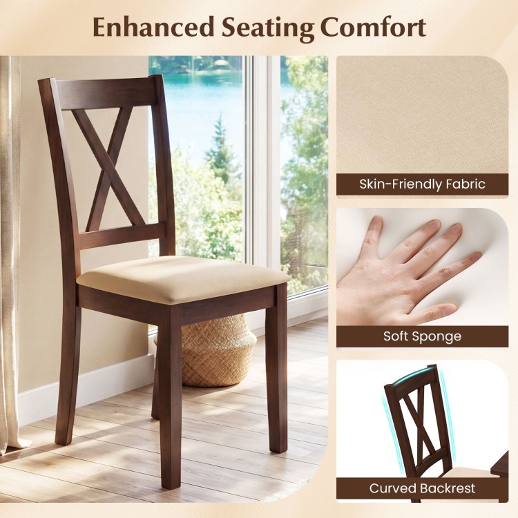 Wooden dining chair with ergonomic curved backrest and skin-friendly fabric, perfect for kitchens and dining rooms.