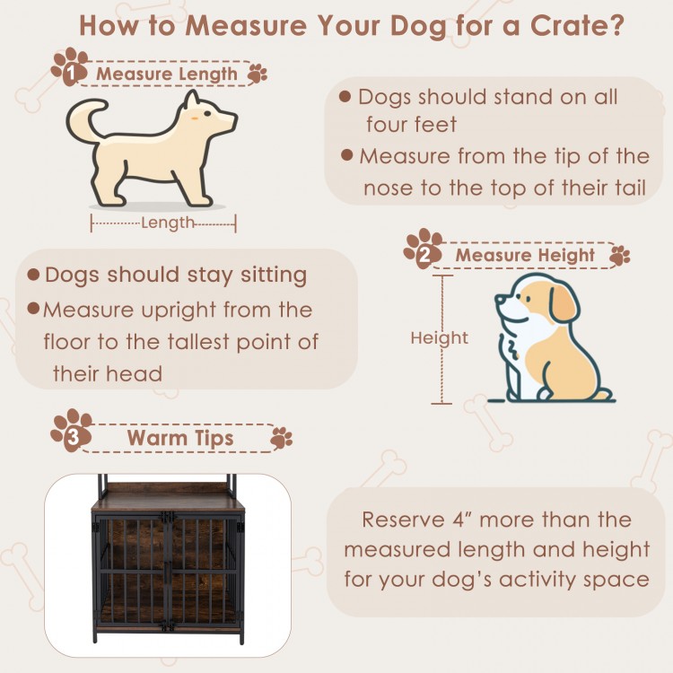 Close-up of the rustic brown wooden dog crate furniture's chew-resistant metal fencing, designed for small to medium.