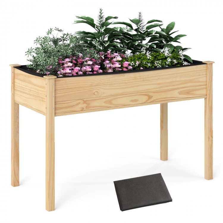 Wooden raised vegetable garden bed made of solid fir wood, 4 ft long, ideal for easy plant management in gardens or.