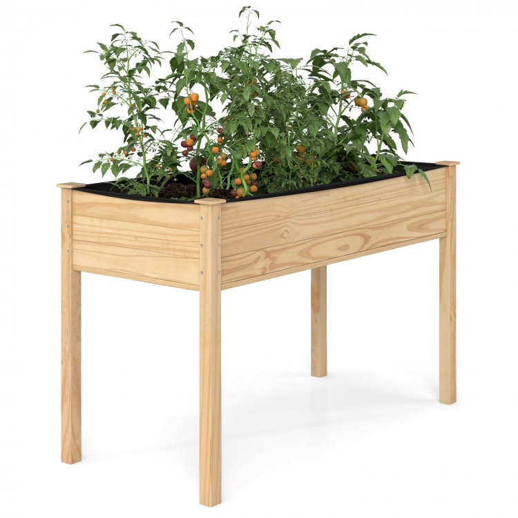 Wooden raised vegetable garden bed in natural fir wood, featuring 4 bottom drainage holes for optimal plant health.