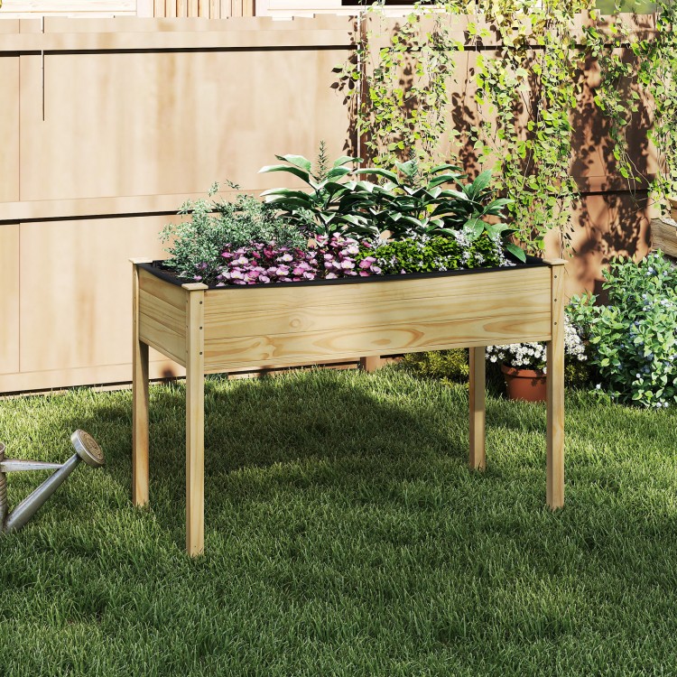 Wooden raised vegetable garden bed made of solid fir wood, 4 ft long, ideal for easy planting in gardens or patios.