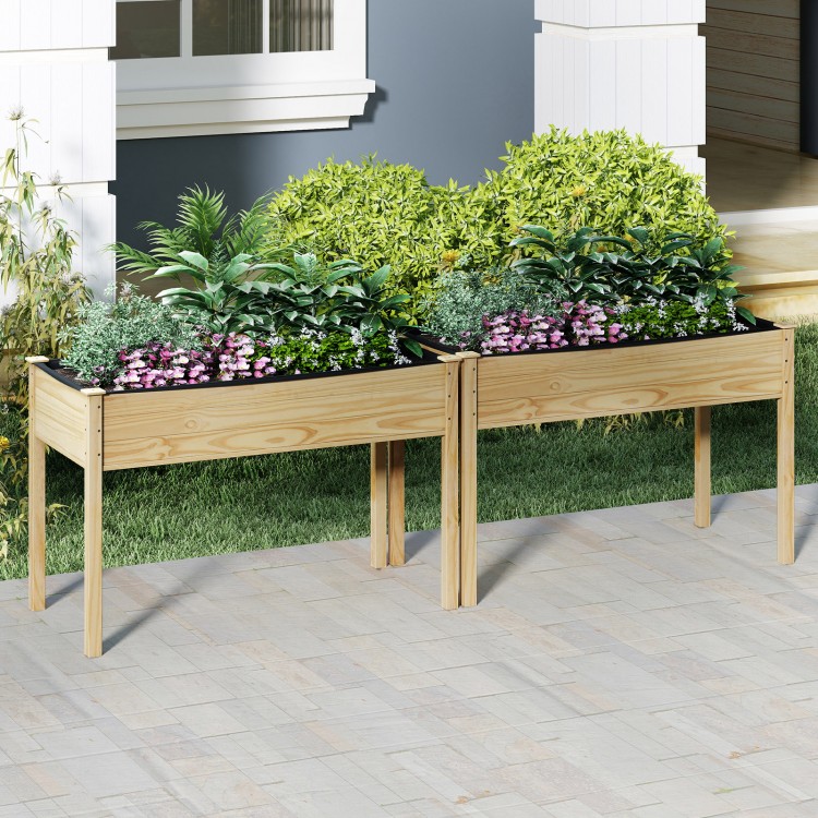 Wooden raised vegetable garden bed made of solid fir wood, 4 ft long, ideal for patio or backyard planting.