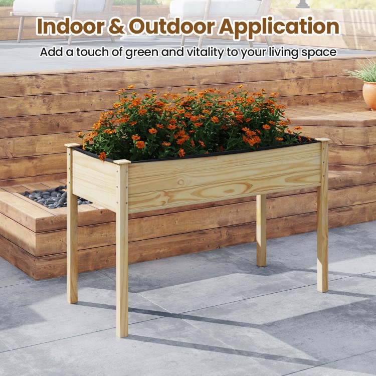 Wooden raised vegetable garden bed made of fir wood, 4 ft long, ideal for patio or backyard planting.