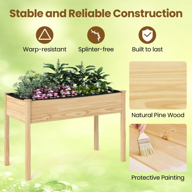 Wooden raised vegetable garden bed made of natural fir wood, 4 ft long, 30" height for easy plant management.