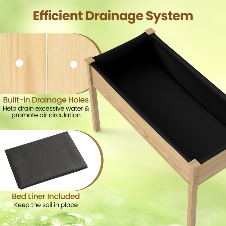 Wooden raised vegetable garden bed with drainage holes, 4 ft long, 30" height for easy plant management in any outdoor.