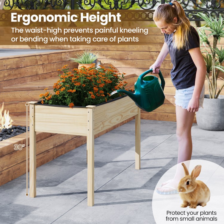 Wooden raised vegetable garden bed with ergonomic 30" height, made of solid fir wood, ideal for easy plant care.