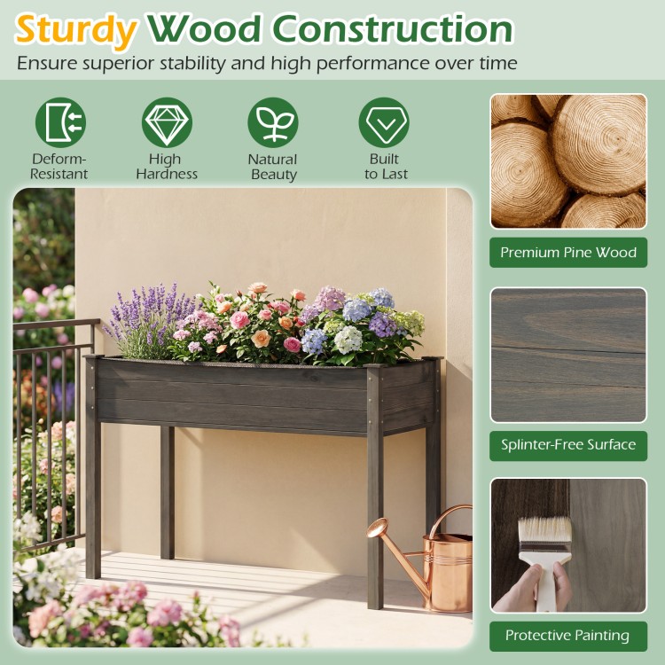 Wooden raised vegetable garden bed in gray, made of solid fir wood, 4 ft long, ideal for easy plant management in.