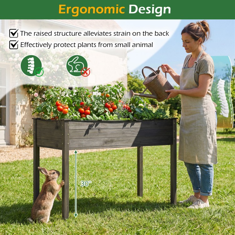 Wooden raised vegetable garden bed in gray, 30" height for easy planting, made of durable fir wood, ideal for outdoor.