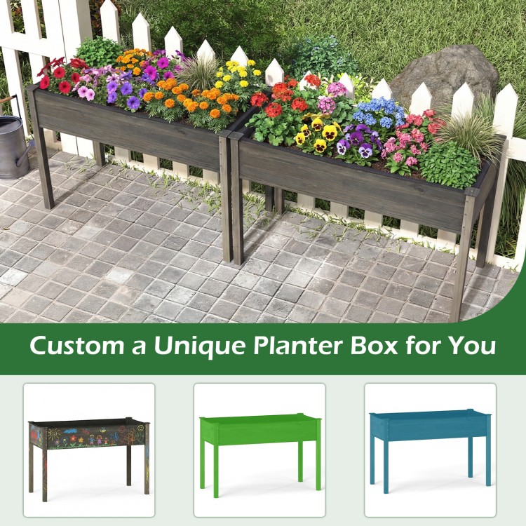 Wooden raised vegetable garden bed in gray, 4 ft long, weather-resistant fir wood, ideal for backyard planting.