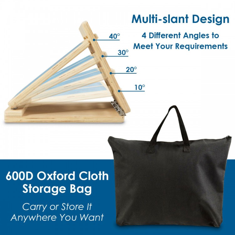 4-level adjustable slant board made of heavy-duty multilayer plywood, perfect for calf and shoulder stretching.