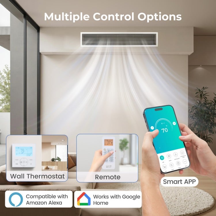 X-Pro 27000 BTU mini split AC with remote, wall thermostat, and smart app control for efficient temperature management.
