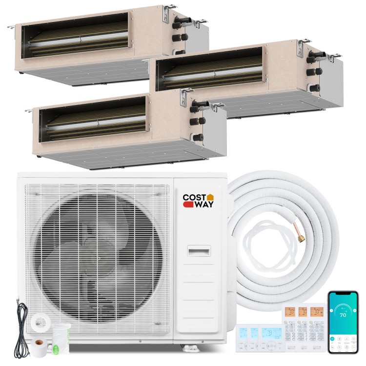 Concealed ducted mini split AC system with 3 zones, 35000 BTU, featuring smart control and inverter technology for.