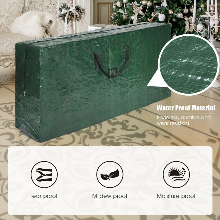 Large green waterproof storage bag for 9 ft artificial Christmas tree, featuring reinforced handles and PVC card slot.