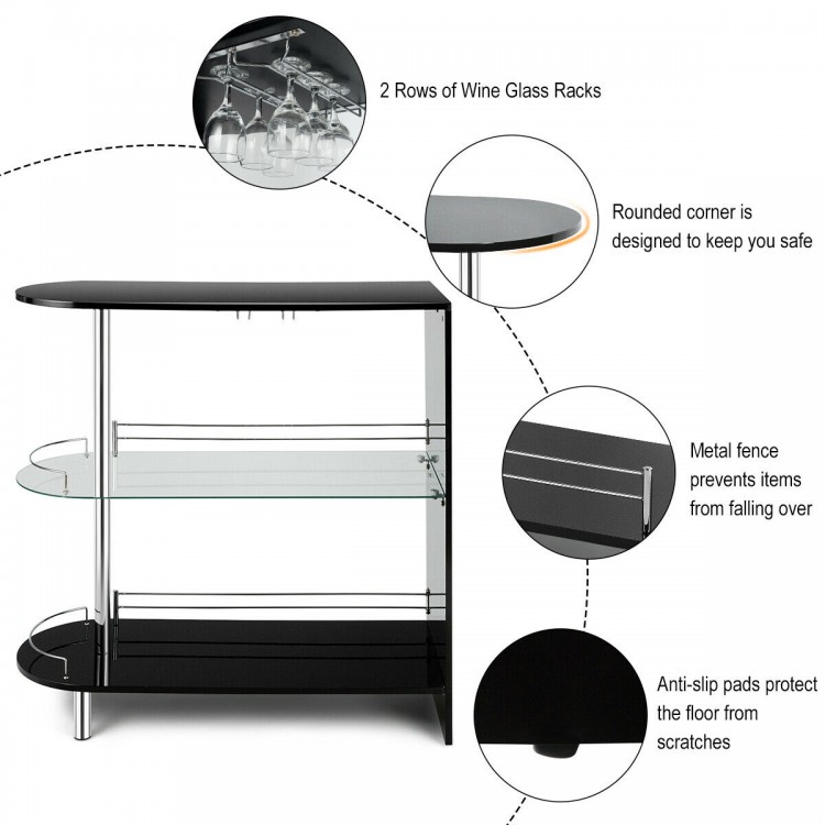 2-holder Bar Table with Tempered Glass Shelf - Gallery View 10 of 10