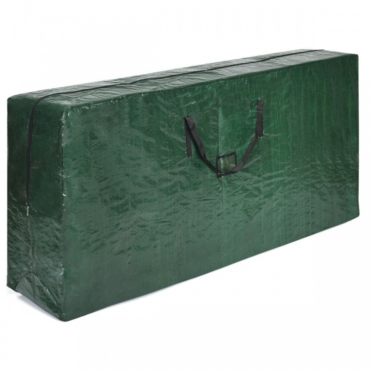 Large green polyethylene storage bag for a 9 ft artificial Christmas tree, waterproof with reinforced handles for easy.