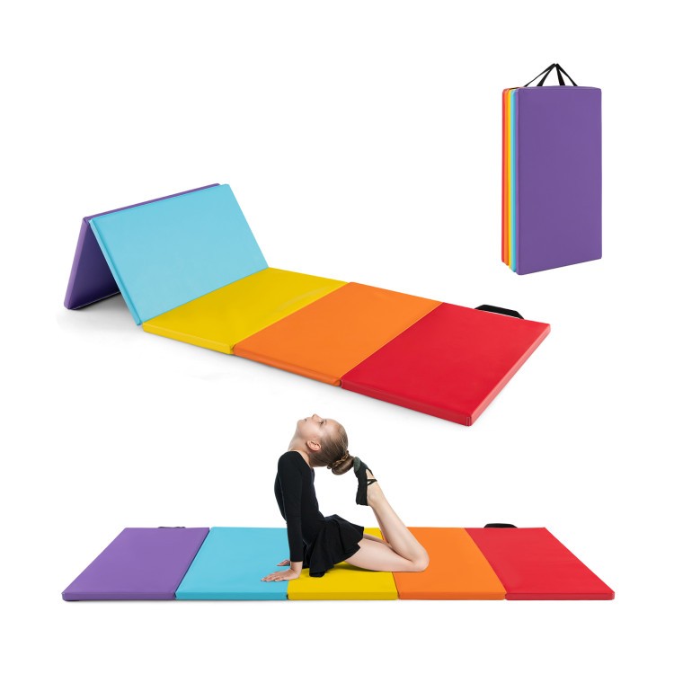 Folding gymnastics mat in vibrant colors with high-density foam, ideal for yoga, stretching, and versatile training.