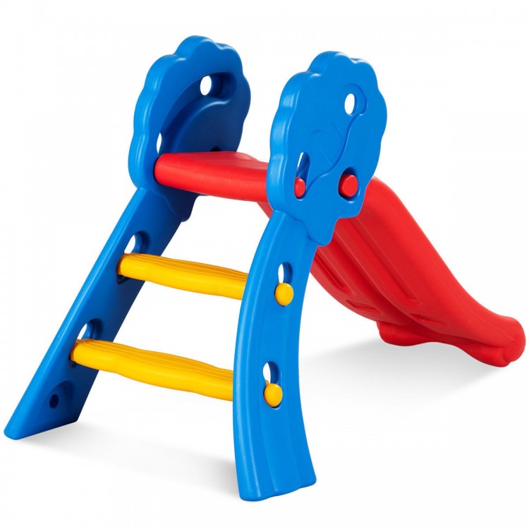 Colorful indoor outdoor children's folding slide with gentle slope and easy-to-climb steps, suitable for ages 2-5.
