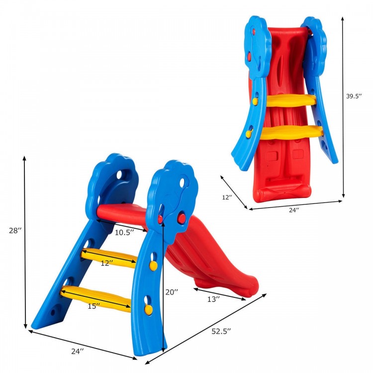 Durable indoor outdoor folding slide in red and blue, featuring easy-to-clean surfaces and a lightweight design for.