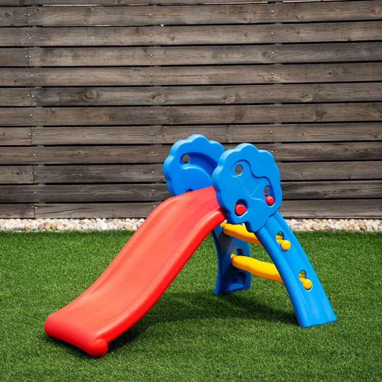 Colorful indoor outdoor children folding slide with gentle slope and easy-to-climb steps, suitable for ages 2-5.
