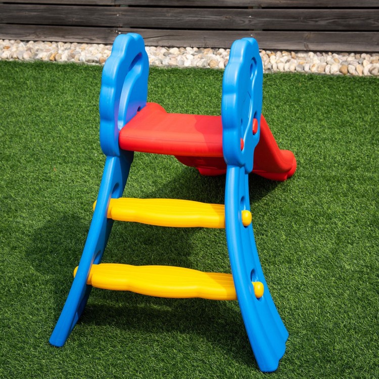 Colorful indoor outdoor children folding slide with gentle slope and easy-to-climb steps for ages 2 to 5 years.