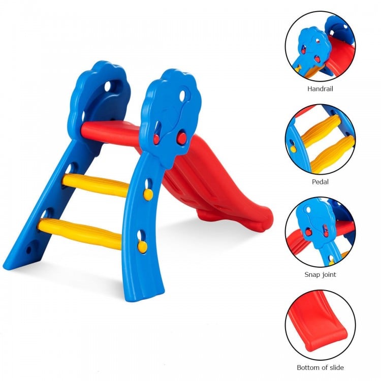 Colorful indoor outdoor children folding slide with gentle slope, easy-to-climb steps, and durable HDPE construction.