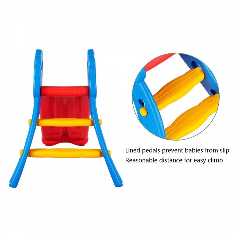 Colorful indoor outdoor children folding slide with lined pedals for safety and easy climbing, suitable for ages 2-5.