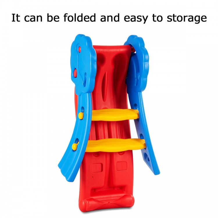 Colorful indoor outdoor children folding slide, made of durable HDPE, easy to store, suitable for ages 2-5 years.