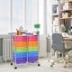 Colorful 20-drawer rolling cart with metal frame and wheels, ideal for organizing art supplies in home or office.