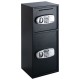 Digital safe box with two doors, solid steel construction, programmable lock, and easy-access deposit slot for added.